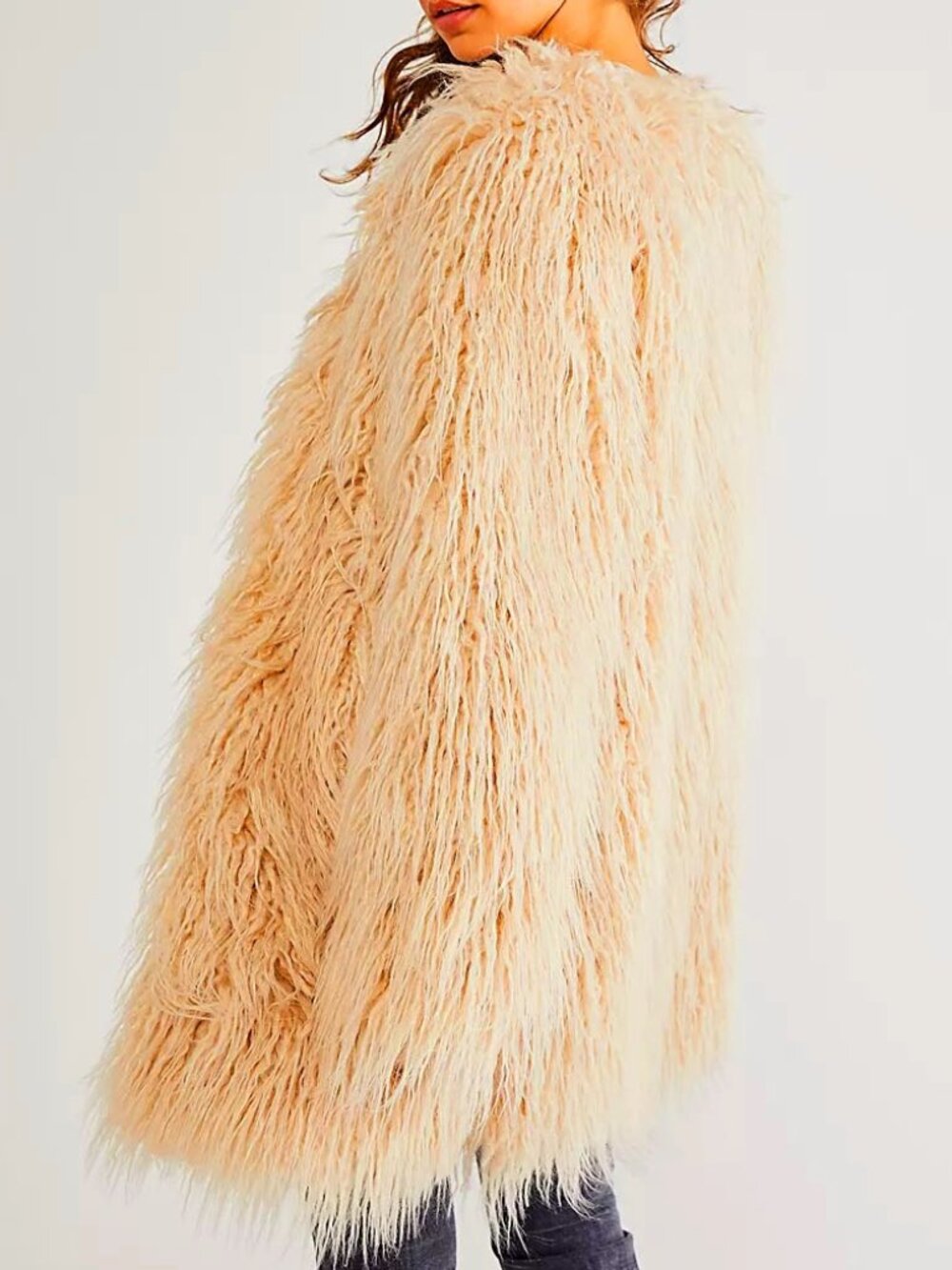 🦋💋UBER GORGE!💋🦋 Free People 70s Vibe Boho-Chic Renata Fur Coat in Sand - Picture 4 of 16